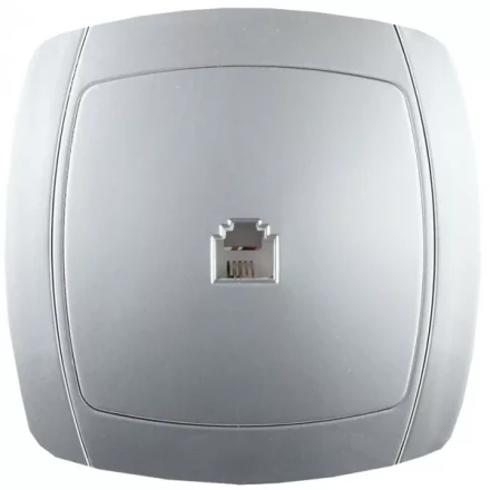 Розетка СВЕТОЗАР "АКЦЕНТ" телефонная одинарная в сборе, цвет серебристый металлик SV-54217-SM купить в Когалыме