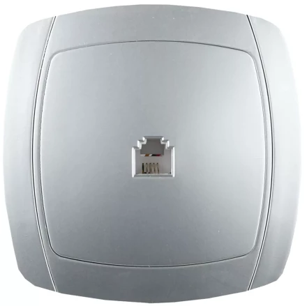 Розетка СВЕТОЗАР "АКЦЕНТ" телефонная одинарная в сборе, цвет серебристый металлик SV-54217-SM купить в Когалыме