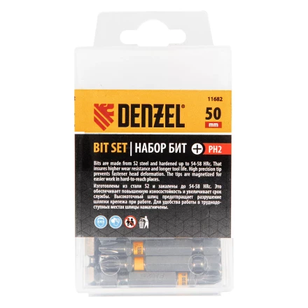 Бита PH2х50, сталь легированная S2, 30 шт., шестигранный профиль, пластиковая коробка, Е 6,3 Denzel 11682 купить в Когалыме