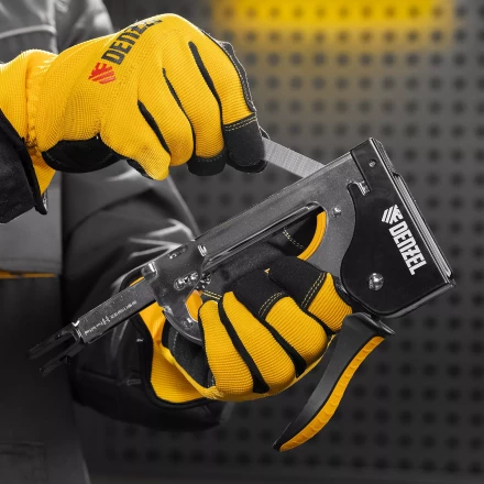 Степлер металл. Denzel 40223, скобы в комплекте, плавная регулировка удара, 2К рукоятка, тип 53, 4-14 мм купить в Когалыме