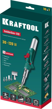 SolderGas 120K набор 10-в-1, газовый паяльник, горелка, фен, 30-120 Вт, пьезоподжиг, 1300°С 55503-H10 купить в Когалыме