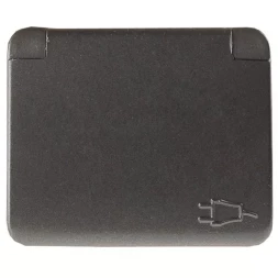 Розетка СВЕТОЗАР "ГАММА" с заземлением, одинарная с крышкой, без вставки и рамки, цвет темно-серый металлик, 16А/~250В SV-54110-DM