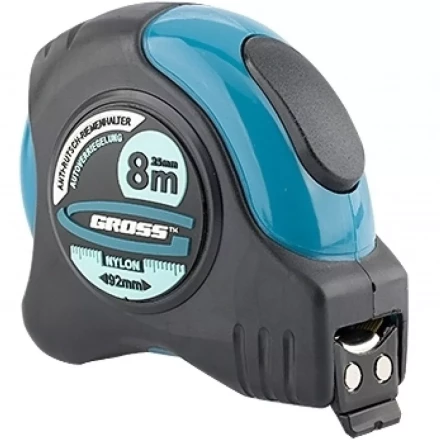 Рулетка "Schlagfest" 8 м x 25 мм магн. обрез зацеп двухст. шкала нейлон покр. автоматич  GROSS 31114 купить в Когалыме
