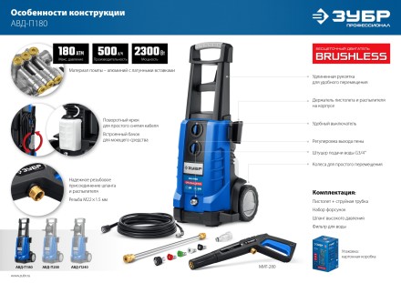 Мойка высокого давления ЗУБР Профессионал АВД-П180 купить в Когалыме
