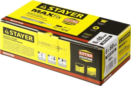 Дюбель-гвоздь полипропиленовый, потайный бортик, 6 x 60 мм, 100 шт, STAYER Master 30645-06-060 30645-06-060 купить в Когалыме