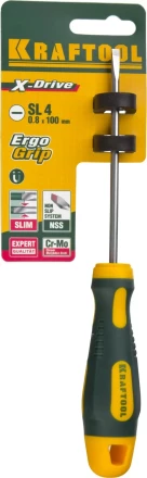 Отвертка KRAFTOOL, Cr-Mo-V сталь, двухкомпонентная противоскользящая рукоятка, SL, 4,0x90мм 250071-4.0-090 купить в Когалыме