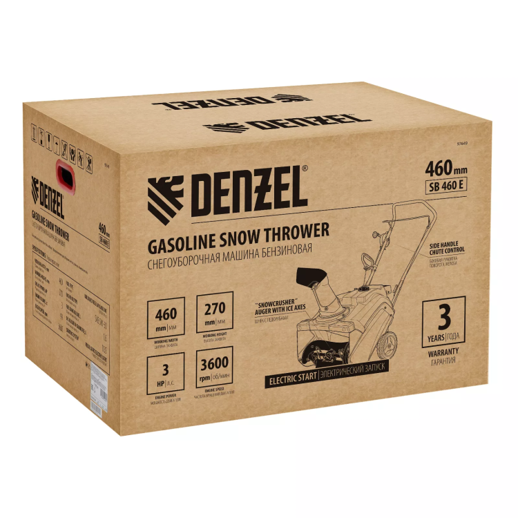 Бензиновая снегоуборочная машина Denzel SB 460 E, 99cc, эл.старт, шнек SnowCrusher купить в Когалыме
