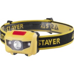 Фонарь STAYER &quot;MASTER&quot; налобный светодиодный, 1Вт(80Лм)+2LED, 4 режима, 3ААА 56568