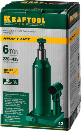 Домкрат гидравлический бутылочный &quot;Kraft-Lift&quot;, сварной, 6т, 220-435мм, KRAFTOOL 43462-6 43462-6_z01 купить в Когалыме