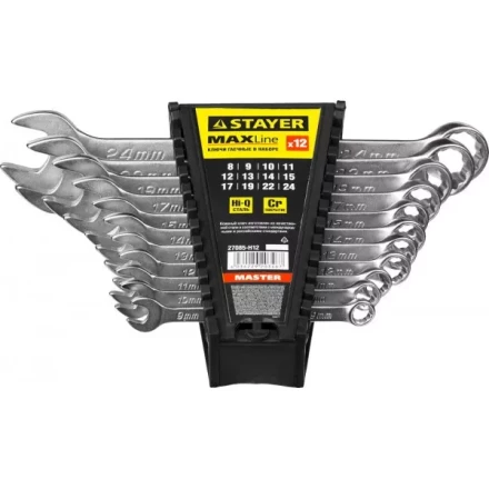 Набор: Ключ STAYER "MASTER" гаечный комбинированный, хромированный, 8-24 мм, 12 шт 27085-H12 купить в Когалыме