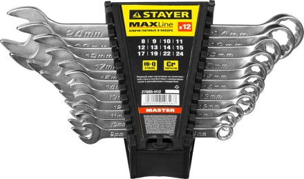 Набор: Ключ STAYER &quot;MASTER&quot; гаечный комбинированный, хромированный, 8-24 мм, 12 шт 27085-H12 купить в Когалыме