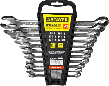 Набор: Ключ STAYER &quot;MASTER&quot; гаечный комбинированный, хромированный, 8-24 мм, 12 шт 27085-H12 купить в Когалыме