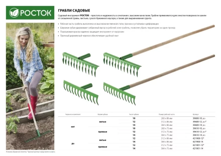 Грабли РОСТОК садовые с черенком, 14 прямых зубцов 421901-14 купить в Когалыме