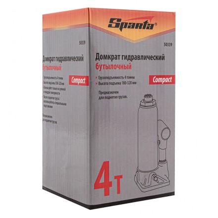 Домкрат гидравлический бутылочный, 4 т, h подъема 180–320 мм Sparta Compact 50339 купить в Когалыме