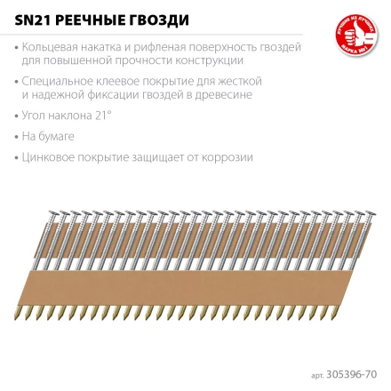 ЗУБР SN21 70 х 3.1 мм, реечные гвозди рифленые оцинкованные, 2400 шт (305396-70) купить в Когалыме