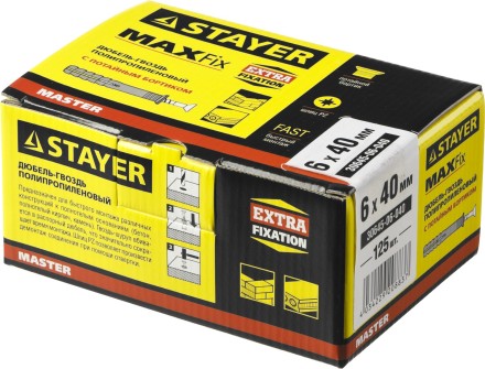 Дюбель-гвоздь полипропиленовый, потайный бортик, 6 x 40 мм, 125 шт, STAYER Master 30645-06-040 30645-06-040 купить в Когалыме