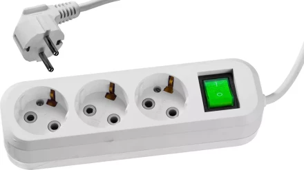 Удлинитель СИБИН электрический, ПВС сечение 0,75кв мм, 3 гнезда, макс мощн 2200Вт, 2м, заземление, выключатель 55036-2 купить в Когалыме