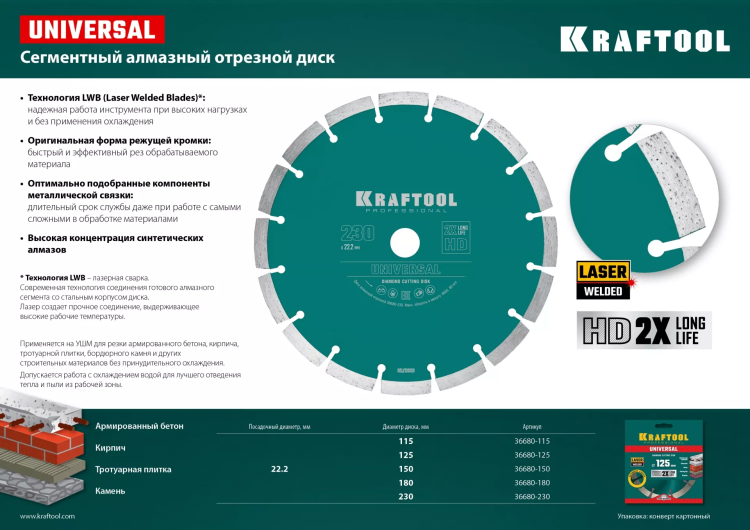 Диск алмазный отрезной для УШМ UNIVERSAL 36680-150 купить в Когалыме