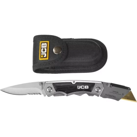 Нож JCB складной многофункц, трапец лезвие, тип "А24", перочин лезвие с серрейтор заточкой, мет корпус, чехол, 5 лезвий JLC003 купить в Когалыме