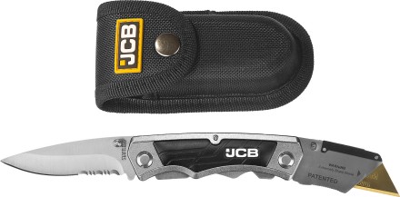 Нож JCB складной многофункц, трапец лезвие, тип &quot;А24&quot;, перочин лезвие с серрейтор заточкой, мет корпус, чехол, 5 лезвий JLC003 купить в Когалыме