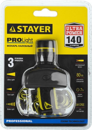 Фонарь STAYER &quot;PROFESSIONAL&quot; налобный светодиодный, 3Вт(140Лм), регулируемый фокус, 3 режима, 3ААА 56566 купить в Когалыме