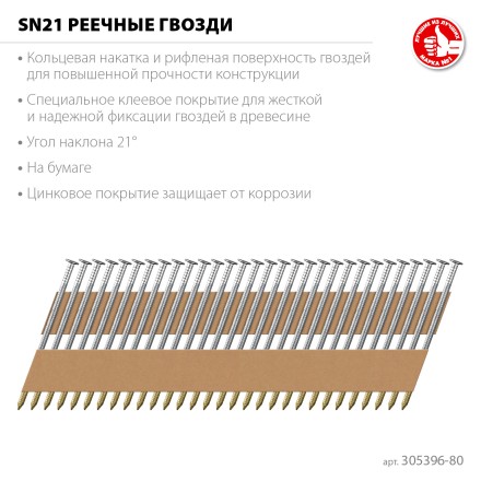 ЗУБР SN21 80 х 3.1 мм, реечные гвозди рифленые оцинкованные, 2010 шт (305396-80) купить в Когалыме