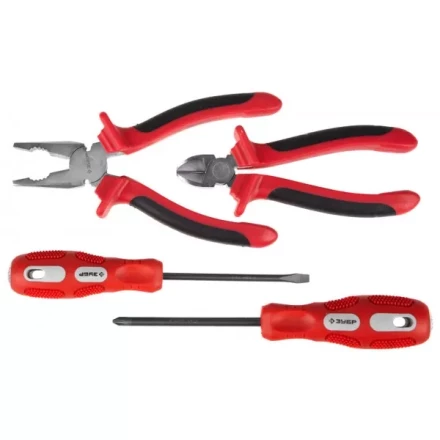 Набор инструментов ЗУБР "МАСТЕР", плоскогубцы, бокорезы, 2 отвертки 22025-H4 купить в Когалыме
