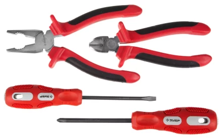 Набор инструментов ЗУБР "МАСТЕР", плоскогубцы, бокорезы, 2 отвертки 22025-H4 купить в Когалыме