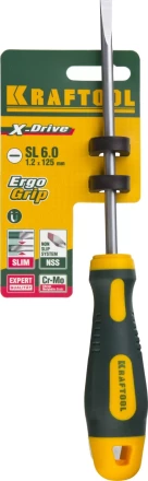 Отвертка KRAFTOOL, Cr-Mo-V сталь, двухкомпонентная противоскользящая рукоятка, SL, 6,0x125мм 250071-6.5-125 купить в Когалыме