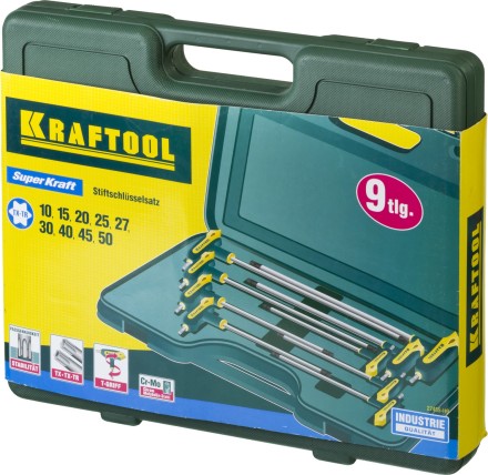 Набор KRAFTOOL Ключи &quot;INDUSTRIE&quot; имбусовые,Cr-Mo(S2),Т-образные,эргоном двухкомп рукоятка,TORX Hole 10-50,9 шт,в боксе 27455-H9 купить в Когалыме
