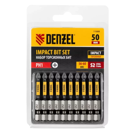 Бита IMPACT, PH1x50 мм, лазерная обработка шлица, сталь S2, 10 шт., Е 6,3 Denzel 11688 купить в Когалыме