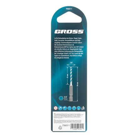 Сверло универсальное Gross , Multipurpose PRO, 6-гр. хвостовик, 5мм, 706011 купить в Когалыме
