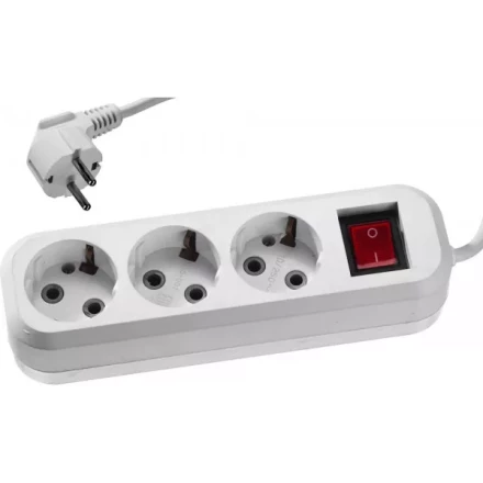 Удлинитель СИБИН электрический, ПВС сечение 0,75кв мм, 3 гнезда, макс мощн 2200Вт, 3м, заземление, выключатель 55036-3 купить в Когалыме