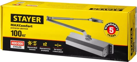 Доводчик дверной STAYER, для дверей массой до 100 кг, цвет белый 37916-100 купить в Когалыме