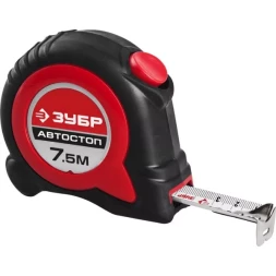 Рулетка ЗУБР "МАСТЕР", двухкомпонентный корпус, автостоп, 7,5м/25мм 34052-08-25