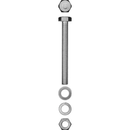 Болт (DIN933) в комплекте с гайкой (DIN934), шайбой (DIN125), шайбой пруж. (DIN127), M8 x 80 мм, 3 шт, ЗУБР 303436-08-080 купить в Когалыме