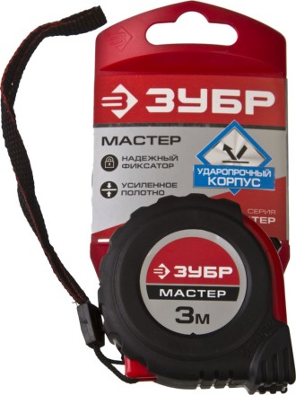 Рулетка ЗУБР &quot;МАСТЕР&quot;, обрезиненный корпус, на карточке, 3м/16мм 34055-03-16_z02 купить в Когалыме