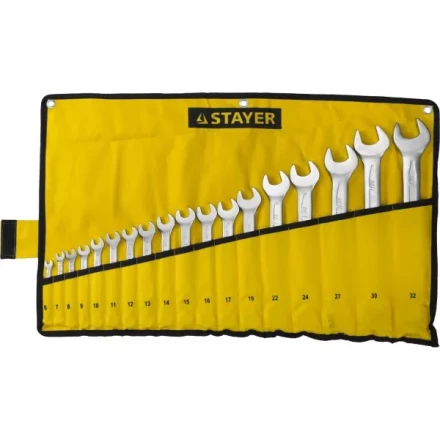 Набор: Ключ STAYER "PROFI" гаечный комбинированный, Cr-V сталь, хромированный, 6-32мм, 18шт 27081-H18 купить в Когалыме