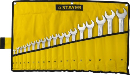 Набор: Ключ STAYER &quot;PROFI&quot; гаечный комбинированный, Cr-V сталь, хромированный, 6-32мм, 18шт 27081-H18 купить в Когалыме