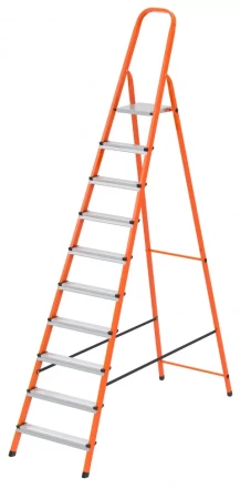 Стремянка, 10 ступеней, стальной профиль, ступени сталь, оранжевая, Россия, Сибртех 97973 купить в Когалыме