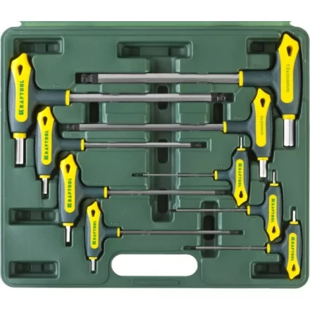 Набор KRAFTOOL Ключи "INDUSTRIE" имбусовые,Cr-Mo(S2),Т-образные, эргоном двухкомп рукоятка,HEX,с шариком,9 шт,в боксе 27454-H9 купить в Когалыме