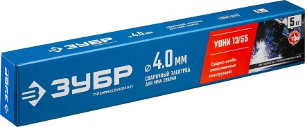 ЗУБР Д 4.0 х 450 мм, 5 кг в коробке, УОНИ 13/55 с основным покрытием, электрод сварочный, Профессионал (40025-4.0) купить в Когалыме