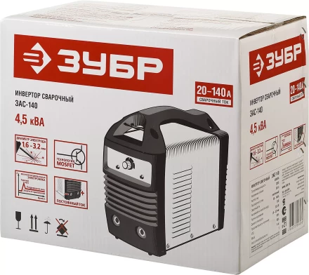 Инвертор ЗУБР сварочный, электр. 1,6-3,2 мм, А20-140, 1*220В ЗАС-140 купить в Когалыме