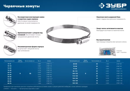 ЗУБР Х-9Н, 77 - 95 мм, накатная лента 9 мм, цинк, 25 шт, червячный хомут (37807-95) купить в Когалыме