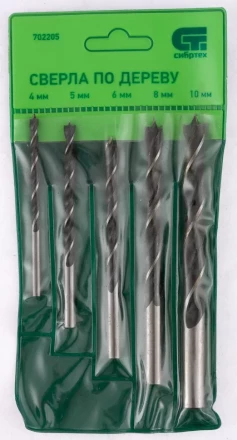 Набор сверл по дереву 4-5-6-8-10 мм 5 штук цилиндрический хвостовик СИБРТЕХ 702205 купить в Когалыме