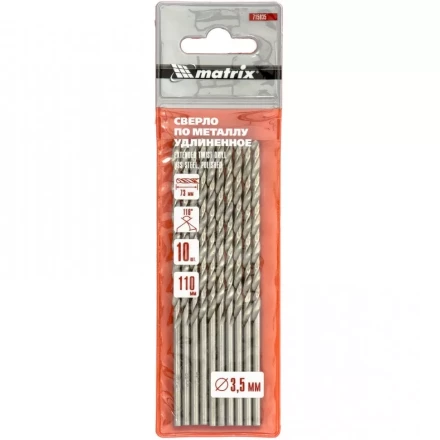 Сверло по металлу 3,5х110 мм полированное удлиненное HSS 10 штук цилиндрический хвостовик MATRIX 715035 купить в Когалыме