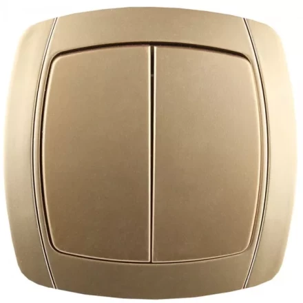 Выключатель СВЕТОЗАР "АКЦЕНТ" двухклавишный в сборе, цвет золотой металлик, 10А/~250В SV-54234-GM купить в Когалыме