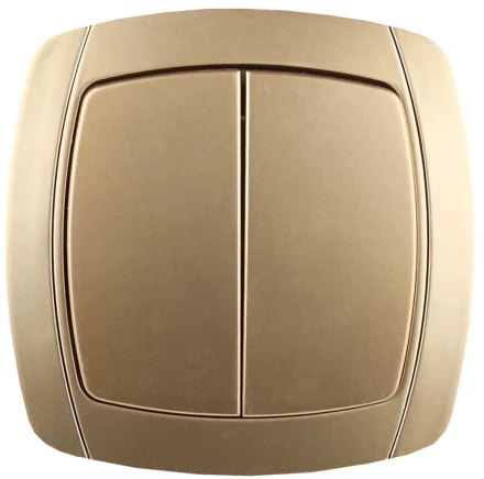 Выключатель СВЕТОЗАР "АКЦЕНТ" двухклавишный в сборе, цвет золотой металлик, 10А/~250В SV-54234-GM купить в Когалыме