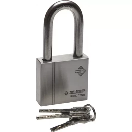 Замок ЗУБР "ЭКСПЕРТ" навесной, нержавеющая сталь (корпус и дужка), удлиненная закаленная дужка, 60мм 37290-60-1 купить в Когалыме