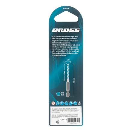 Сверло универсальное Gross, Multipurpose PRO, 6-гр. хвостовик, 6мм, 706012 купить в Когалыме
